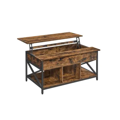 VASAGLE soffbord, lyftbord Soffbord för vardagsrummet, soffbord medöppen och dold förvaring, X-formade barer, 60 x 100 x (48-62) cm, rustikt brunt och svart LCT205B01
