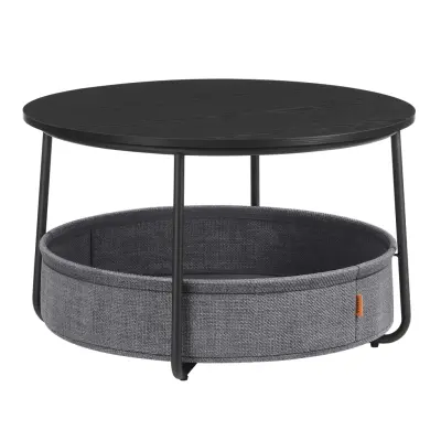 VASAGLE soffbord med förvaring, runt mittbord för vardagsrum med tygkorg, modern stil, metallram, bläcksvart och skiffergrå LCT244B56