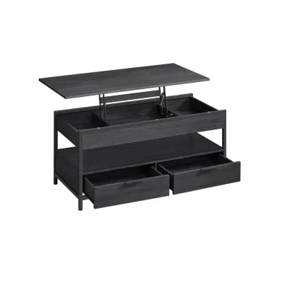 VASAGLE soffbord med lyftfunktion, vardagsrumsbord, med förvaringslådor, dolda fack ochöppen hylla, antracitgrå och bläcksvart LCT209B22