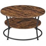 VASAGLE soffbord, runt cocktailbord med hylla, tebord, lättmonterat, metall, industriell design, rustik brun LCT80BX