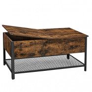 VASAGLE soffbord, vardagsrumsbord med fällbart lock, dolt förvaringsfack och näthylla, stålram, för va