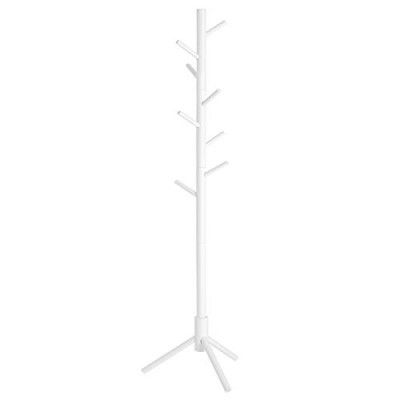 VASAGLE Stående klädhängare, klädhängare i massivt trä, träformad klädhängare med 8 krokar, 3 höjdalternativ, för kläder, hattar, väskor, för vardagsrum, sovrum, hemmakontor, vit RCR04WT