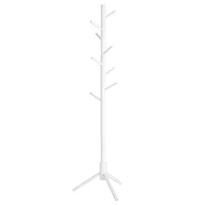 VASAGLE Stående klädhängare, klädhängare i massivt trä, träformad klädhängare med 8 krokar, 3 höjdalternativ, för kläder, hattar, väskor, för vardagsrum, sovrum, hemmakontor, vit RCR04WT
