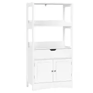 VASAGLE stor garderob med låda, 2öppna hyllor och dubbeldörrar, garderob för badrum, hall, kök och vardagsrum, vit BBC64WT