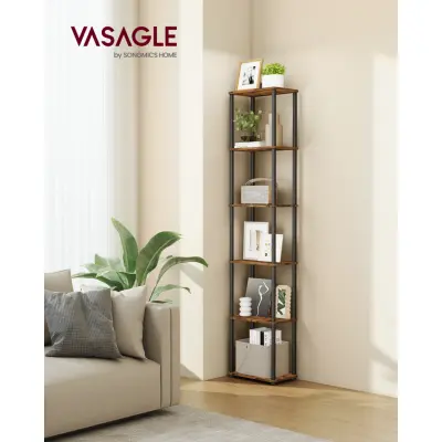 VASAGLE Supersnabb verktygsfri montering, 6-vånings förvaringshylla, stående bokhylla, 38 x 23,8 x 173,4 cm, vardagsrum, sovrum, kök, rustik brun och bläcksvart LLS136K01