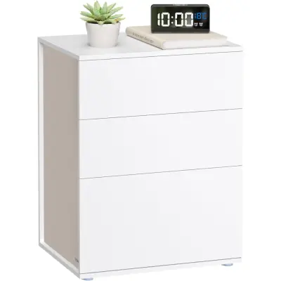 VASAGLE Supersnabb verktygsfri montering, nattduksbord, nattduksbord med 3 förvaringslådor, sidobord, modern minimalistisk, sovrum vardagsrum, mattvit och cappuccinobeige LET778W01