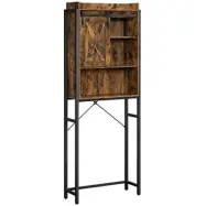 VASAGLE Toalettavhängning, badrumsavhängning, för tvättmaskin, med litet skåp, stålram, enkel montering, industriell, 64 x 24 x 171 cm, rustikbrun och svart BTS003B01