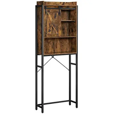 VASAGLE Toalettavhängning, badrumsavhängning, för tvättmaskin, med litet skåp, stålram, enkel montering, industriell, 64 x 24 x 171 cm, rustikbrun och svart BTS003B01