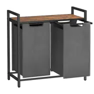 VASAGLE tvättkorg med 2 fack - brun MDF och grått tyg/stål