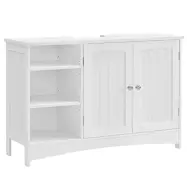 VASAGLE Underskåp, Tvättställsskåp, 90 x 30 x 60 cm, Förvaringsskåp med 2 dörrar,Öppna förvaringsfack, Höjdjusterbara hyllor, Vit UKBBC410P31