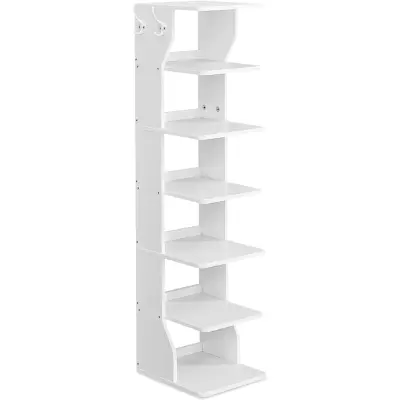 VASAGLE Zapatero vertikal de 7 nivels, organisatör estrecho de storage de zapatos med chochos, estante de madera delgado para zapatos, robusto y durableo, ahorro de espacio para entrada y dormitorio, blanco LBS200T14V1
