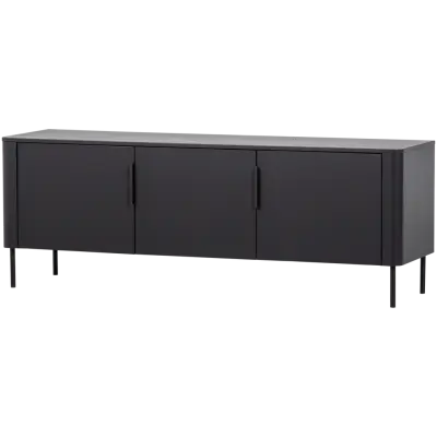 WOOOD Gunnar TV-bord, med 3 dörrar och 2 hyllor - mattsvart furu och metall (154x44)